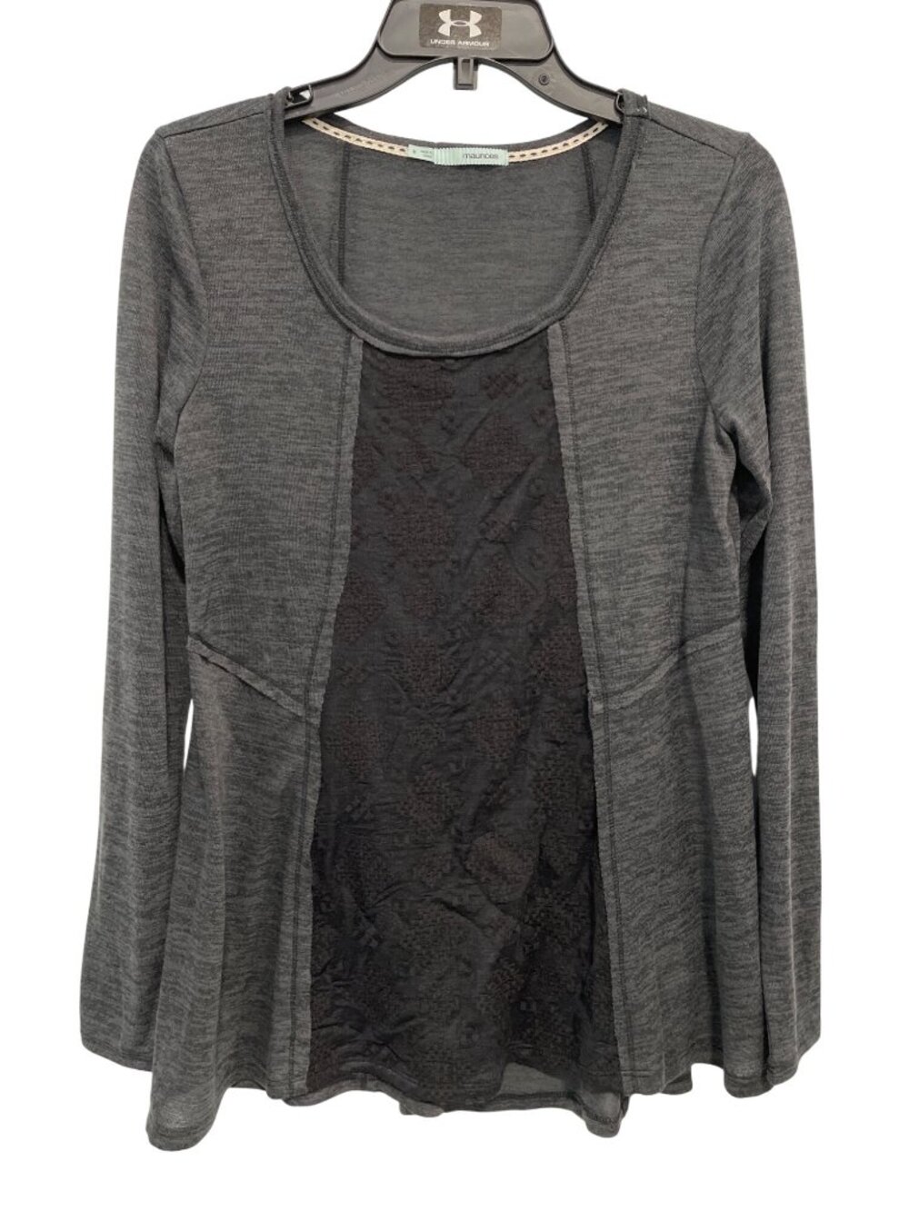 Maurices Top Medium Lace Front Long Sleeve Gray Polyester Blend Business Casual